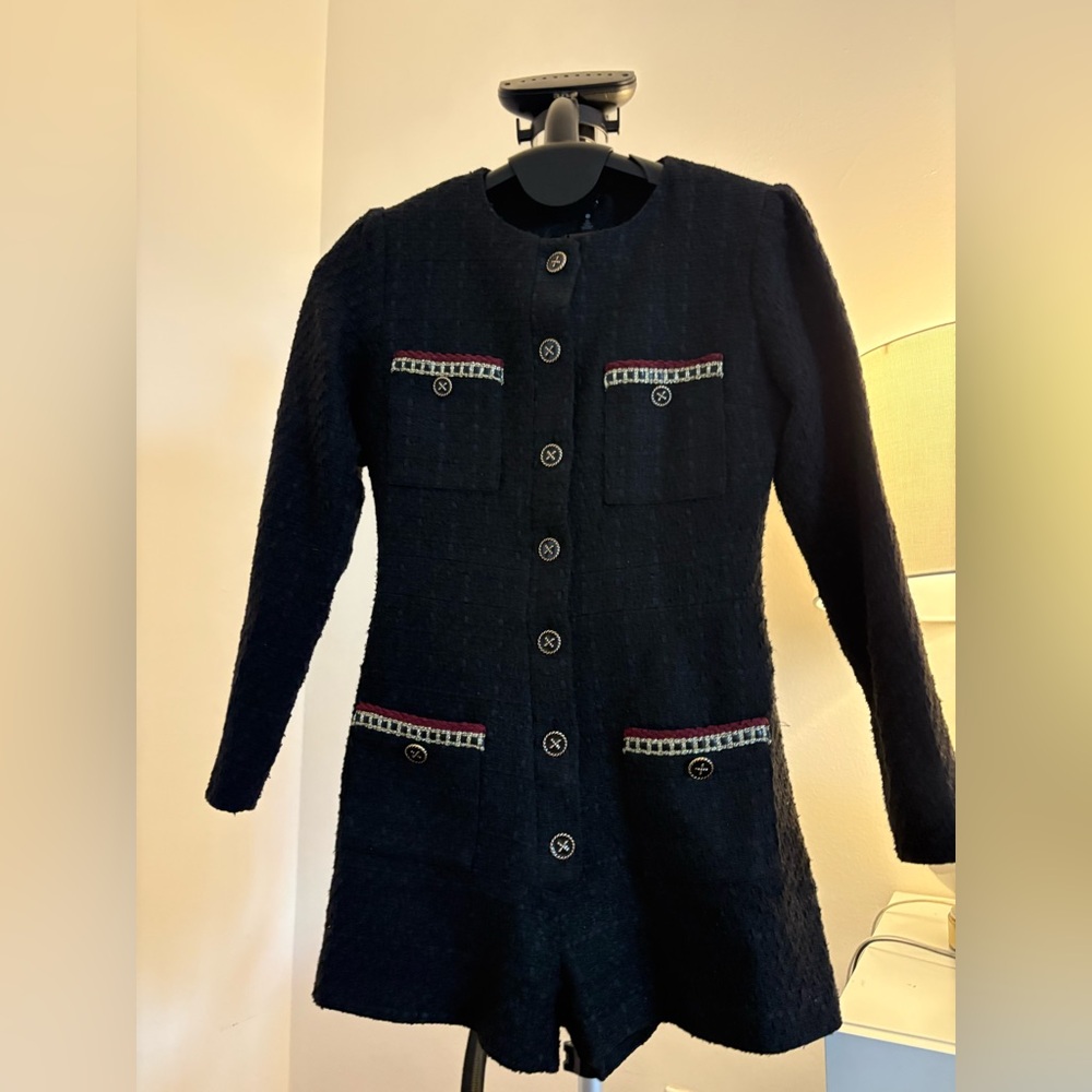 Aqua Black Textured Romper